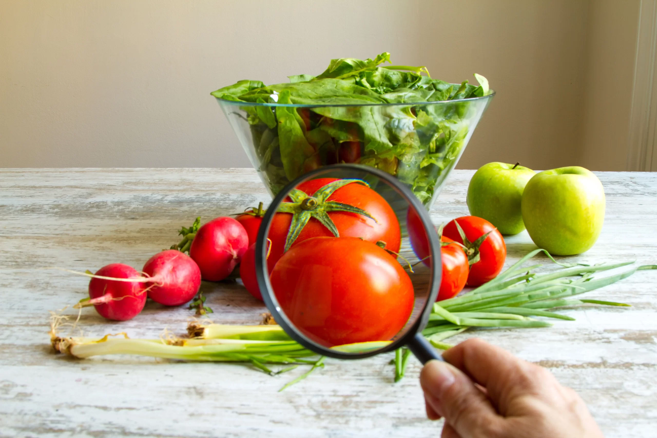 shutterstock_270811022-min Lupa a ampliar um tomate vermelho entre vegetais frescos